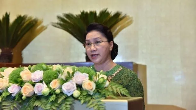 NA Chairwoman Nguyen Thi Kim Ngan addresses the closing ceremony in Hanoi on June 15. (Photo: NDO)