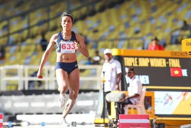 Vu Thi Men leapt 13.93m in the women’s triple jump to win a bronze medal for Vietnam at ASIAD 18 (Source: plo.vn)