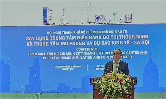 Secretary of Ho Chi Minh City Party Committee Nguyen Thien Nhan speaks at the conference. (Photo: hanoimoi.com.vn)