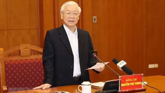 Party General Secretary and President Nguyen Phu Trong speaking at the meeting (Photo: VNA)