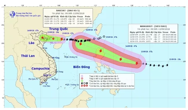 The projected paths of Barijat and Mangkhut (Image: NCHMF)