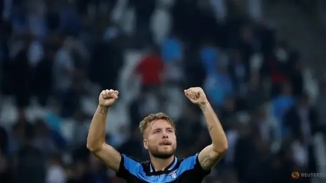 Lazio's Ciro Immobile celebrates after the match. (Reuters)