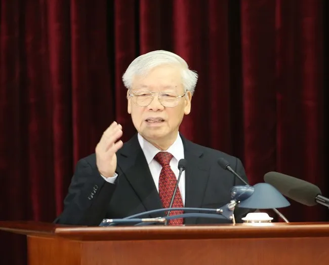 Party General Secretary and President Nguyen Phu Trong delivers his opening remarks at the 11th plenum of the 12th Party Central Committee on October 7.  Photo:  VNA