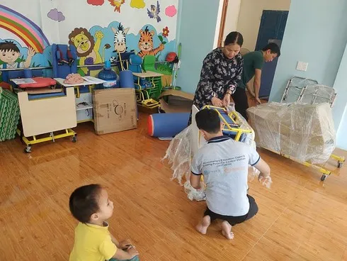 Medical equipment are delivered to rehabilitation rooms at communes  throughout Quang Tri province.