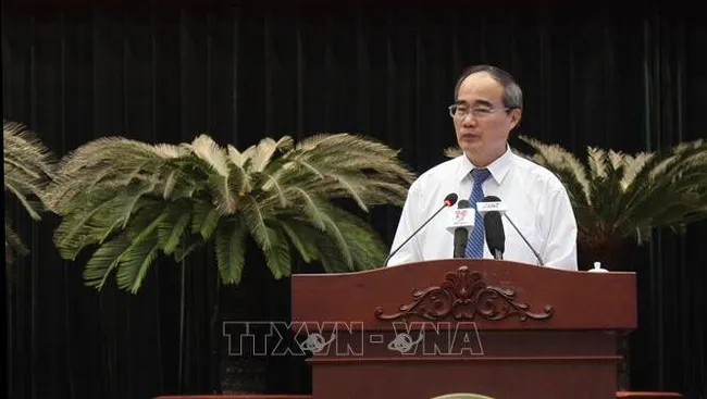 Politburo member and Secretary of the Ho Chi Minh City Party Committee Nguyen Thien Nhan speaks at the conference. (Photo: VNA)