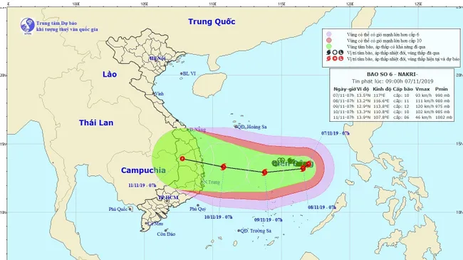 The projected path of tropical storm Nakri (Photo: NCHMF)