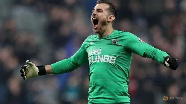 Newcastle United's Martin Dubravka celebrates after the match. (Reuters)