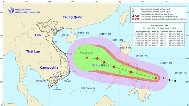 The projected path of Phanfone (Photo: NCHMF)
