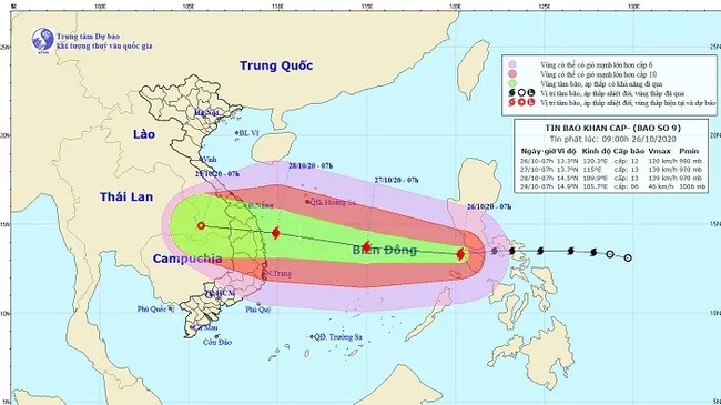 Location and movement of Typhoon Molave. (Photo: nchmf.gov.vn)