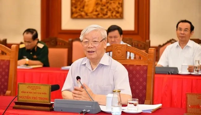 Party General Secretary and President Nguyen Phu Trong speaks at the session. (Photo: NDO/Dang Khoa)