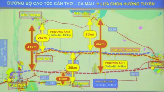 Mekong Delta authorities have suggested three route plans for construction of the Can Tho - Ca Mau expressway. (Photo courtesy of sggp.org.vn)