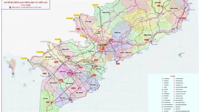 A map shows the current transport network in southern Vietnam (Photo: Ministry of Transport)