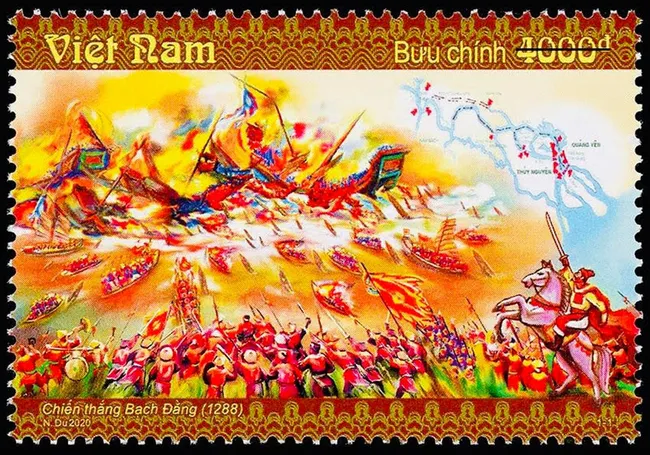 The stamp depicting the battle of Bach Dang in 12