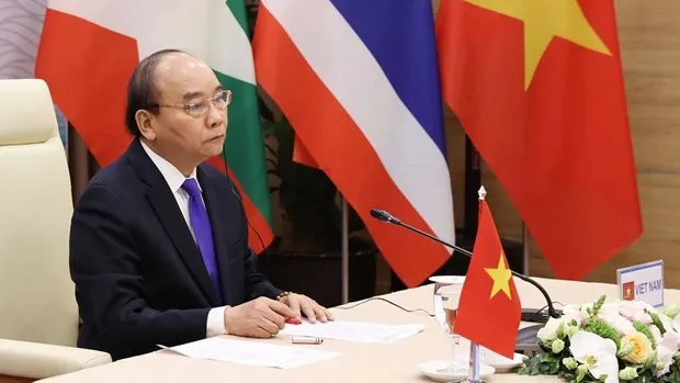 Prime Minister Nguyen Xuan Phuc at the virtual third Mekong-Lancang Cooperation Leaders’ Meeting on August 24 (Photo: VNA)