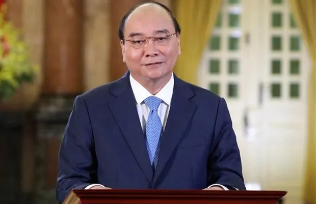 President Nguyen Xuan Phuc delivers a speech via videoconference at the APEC CEO Summit 2021 on November 11 (Photo: VNA)