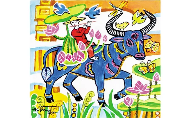 The painting entitled “Pastor playing a flute” by Nguyen Thi Hien