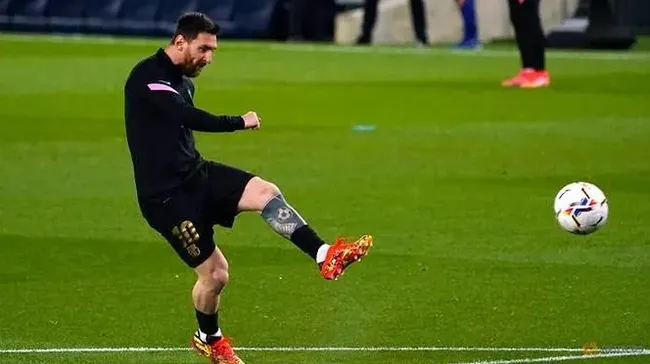 FC Barcelona's Lionel Messi during the warm up before the match. (Reuters)