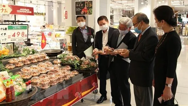 Vietnamese lychee stalls at AEON supermarket. (Illustration image: VNA)