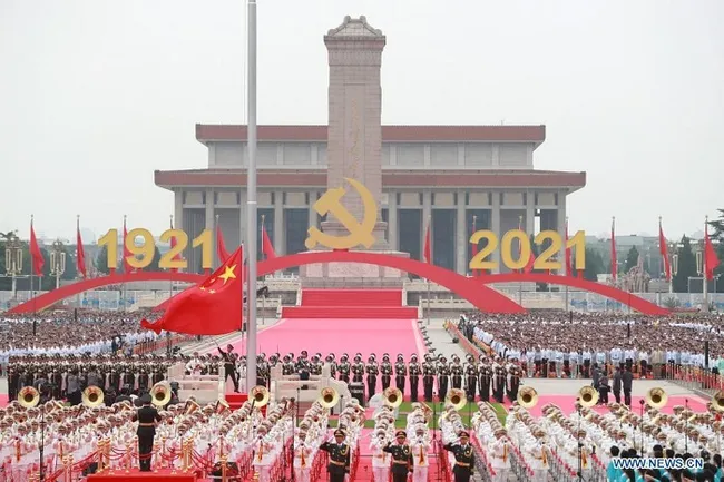 A flag-raising ceremony is held during a grand gathering celebrating the Communist Party of China (CPC) centenary at Tian'anmen Square in Beijing, capital of China, July 1, 2021. (Photo: Xinhua)
