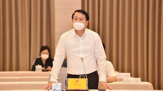 Deputy minister of finance Nguyen Duc Chi during a government meeting to discuss a 5.2 billion USD COVID-19 relief package for businesses in Hanoi on August 11. (Photo: baochinhphu.vn)
