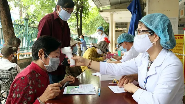Senior citizens receive healthcare at a hospital in Kien Giang Province.
