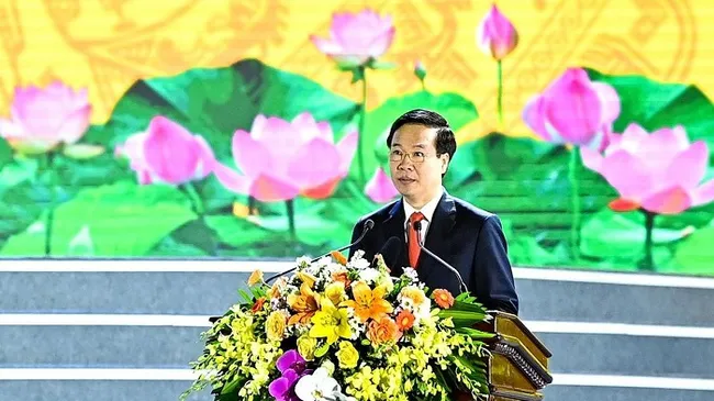Politburo member Vo Van Thuong speaking at the ceremony (Photo: NDO/Duy Linh)
