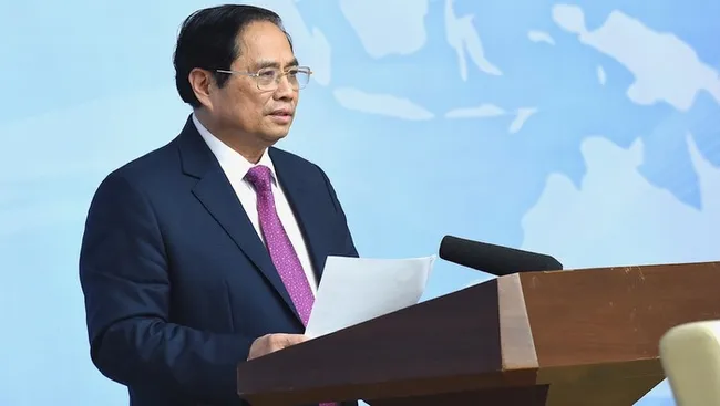 PM Pham Minh Chinh speaks at the conference. (Photo: TRAN HAI)