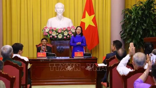 Vice President Vo Thi Anh Xuan speaking at the reception (Photo: VNA)