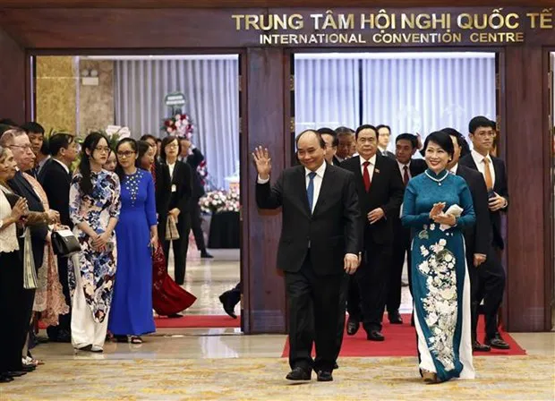 President Nguyen Xuan Phuc and his spouse at the ceremony in Hanoi on August 31 (Photo: VNA)