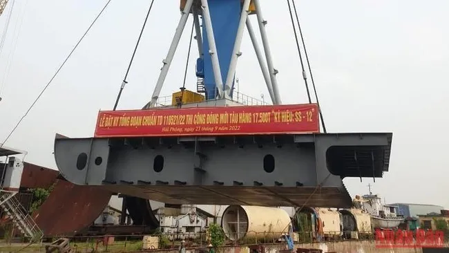 At the ceremony to begin the building of the cargo ship