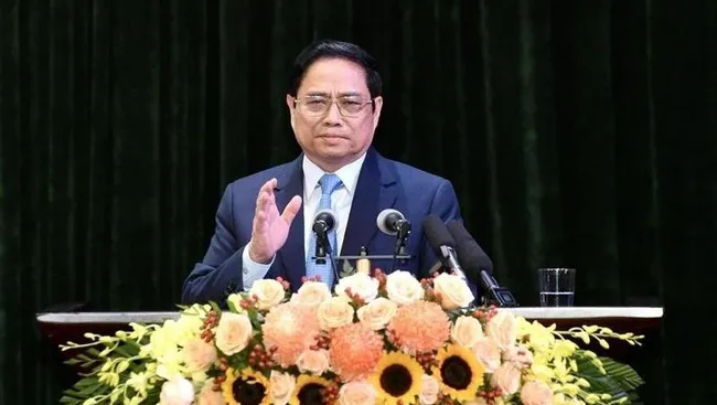 Prime Minister Pham Minh Chinh at the conference. (Photo: Tran Hai)