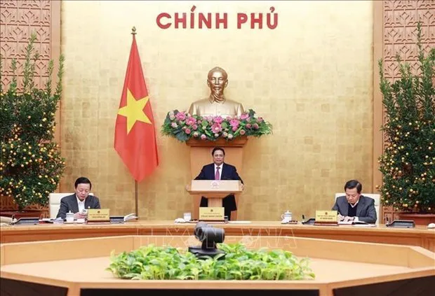 Prime Minister Pham Minh Chinh speaks at the Cabinet meeting. (Photo: VNA)