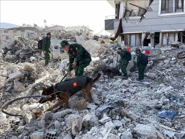 Vietnamese rescuers search for victims in Hatay province. (Photo: VNA)