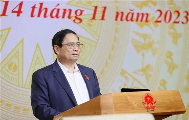 PM Pham Minh Chinh speaks at the meeting. (Photo: VNA)