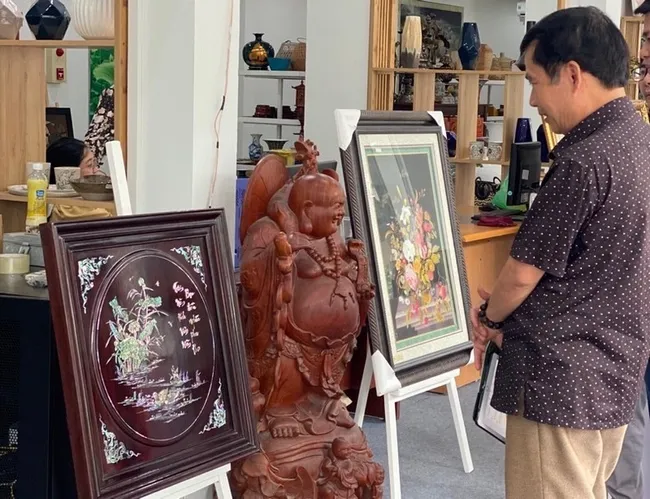 A visitor to the exhibition