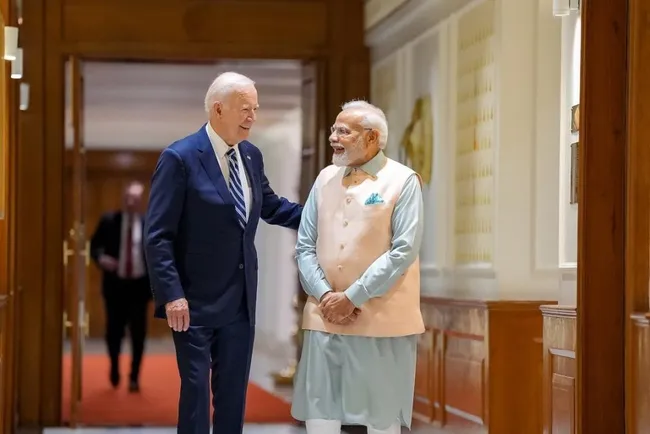 US President Joe Biden and Indian Prime Minister Narendra Modi at the 2023 G20 Summit in Delhi
