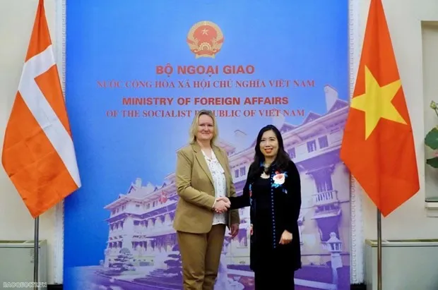 Vietnamese Deputy Foreign Minister Le Thi Thu Hang (R) and State Secretary for Trade & Global Sustainability at the Danish Ministry of Foreign Affairs Lina Gandlose Hansen. (Photo: VNA)