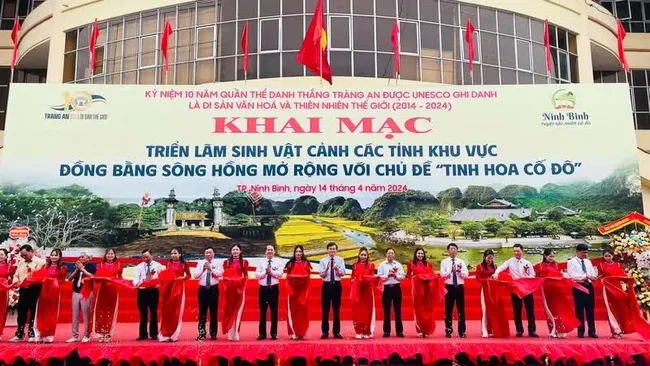 Delegates cut the ribbon to open the exhibition.