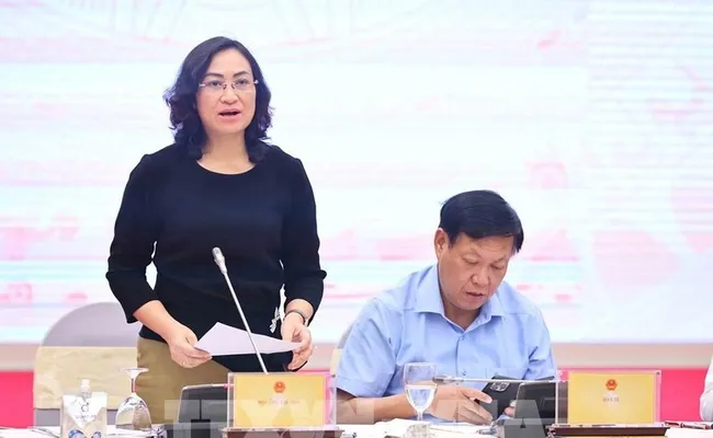 Deputy Minister of Industry and Trade Phan Thi Thang speaks at the Government's regular press conference in Hanoi on August 5. (Photo: VNA)