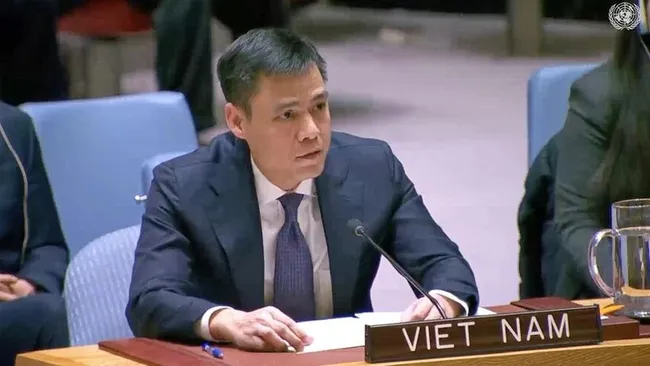 Permanent Representative of Vietnam to the United Nations Ambassador Dang Hoang Giang at the open ministerial discussion on the situation in the Middle East and Palestine on January 21. (Photo: VNA)
