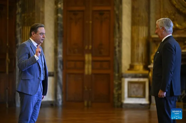Bart De Wever (L) is sworn in as Belgium's prime minister at the Royal Palace in Brussels, Belgium on February 3, 2025. (Photo: Xinhua)