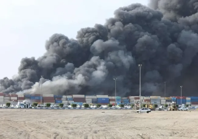 The explosion at Shahid Rajaee Port in Hormozgan province on April 26. (Photo: Xinhua)