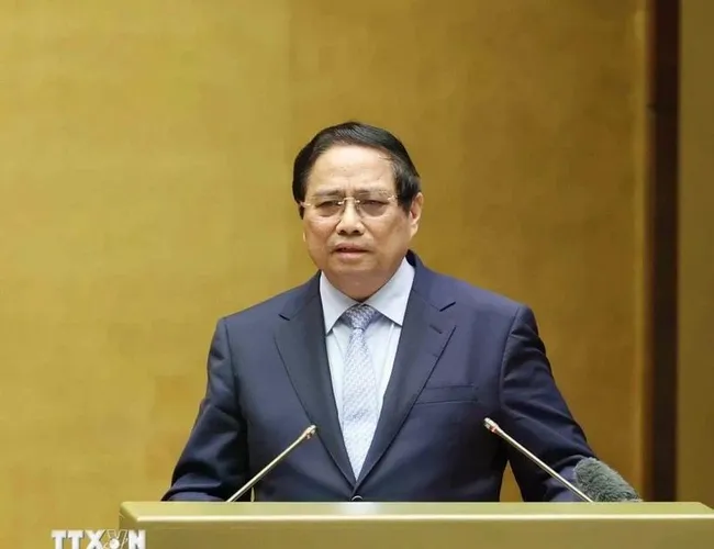 Prime Minister Pham Minh Chinh speaks at the national teleconference of the Party Central Committee’s Politburo and Secretariat (Photo: VNA)