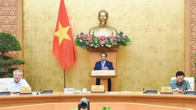Prime Minister Pham Minh Chinh at the government meeting on decentralisation, delegation of authority in Ha Noi on May 29. (Photo: nhandan.vn)