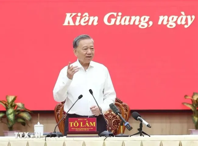 Party General Secretary To Lam speaks at the working session in Kien Giang province on June 4. (Photo: VNA)