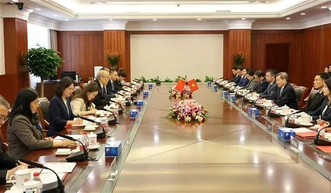 The talks between the delegations of the Supreme People's Courts of Viet Nam and China (Photo: VNA)