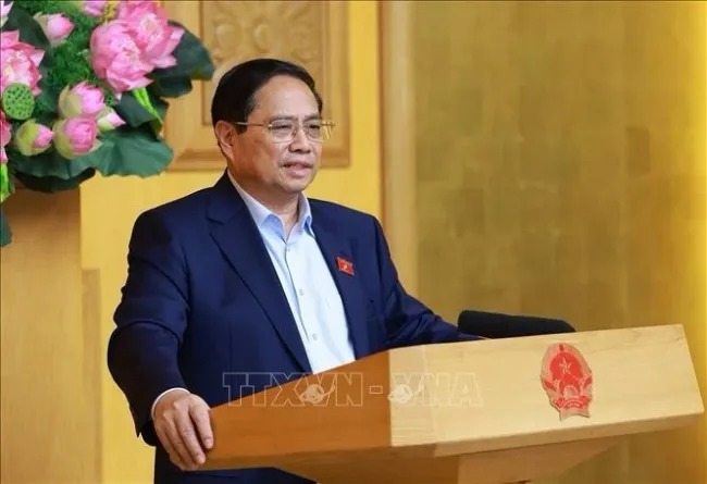 Prime Minister Pham Minh Chinh speaks at the meeting. (Photo: VNA)