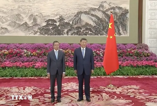 Chinese Party General Secretary and President Xi Jinping (R) and Vietnamese Ambassador to China Pham Thanh Binh at the credentials presentation ceremony (Photo: VNA)