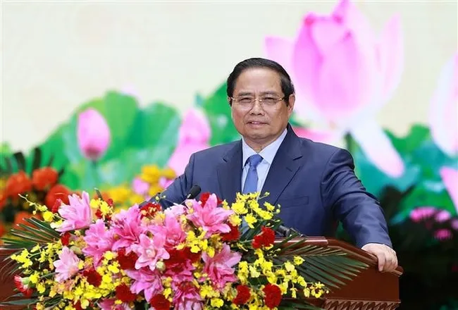 PM Pham Minh Chinh speaks at the 4th Party Congress of Petrovietnam for the 2025-2030 tenure. (Photo: VNA)