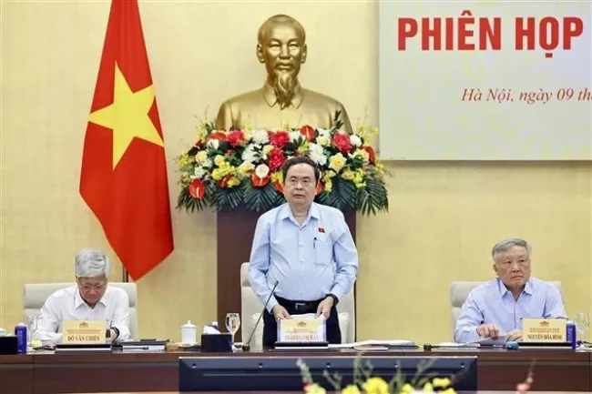 National Assembly Chairman Tran Thanh Man, who also serves as President of the National Election Council (NEC), delivers remarks at the NEC's first meeting on July 9. (Photo: VNA)